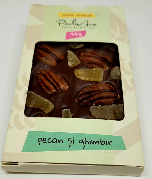 Tabletă de ciocolată cu lapte cu pecan și ghimbir 120g