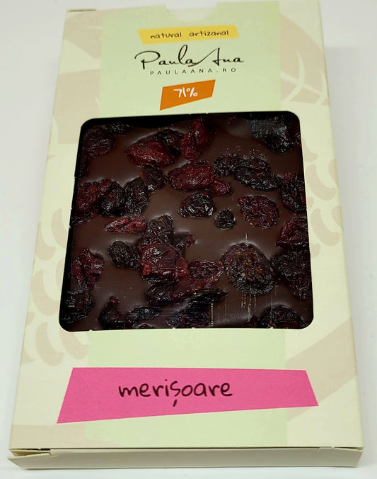 Tabletă de ciocolată neagră cu merișoare 120g